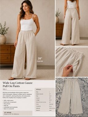 Beyond Capri Made in Italy 100% Cotton Gauze Wide Leg Pants NWT One Size
